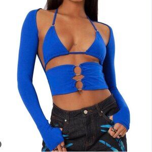 The Kript extreme cut out ring detail crop top in cobalt